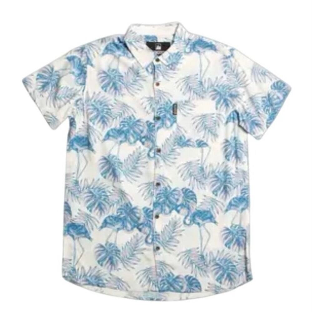 NWT FLOMOTION MT1281WHI-L Men's Flamingo Paradise Short Sleeve Button Down Shirt